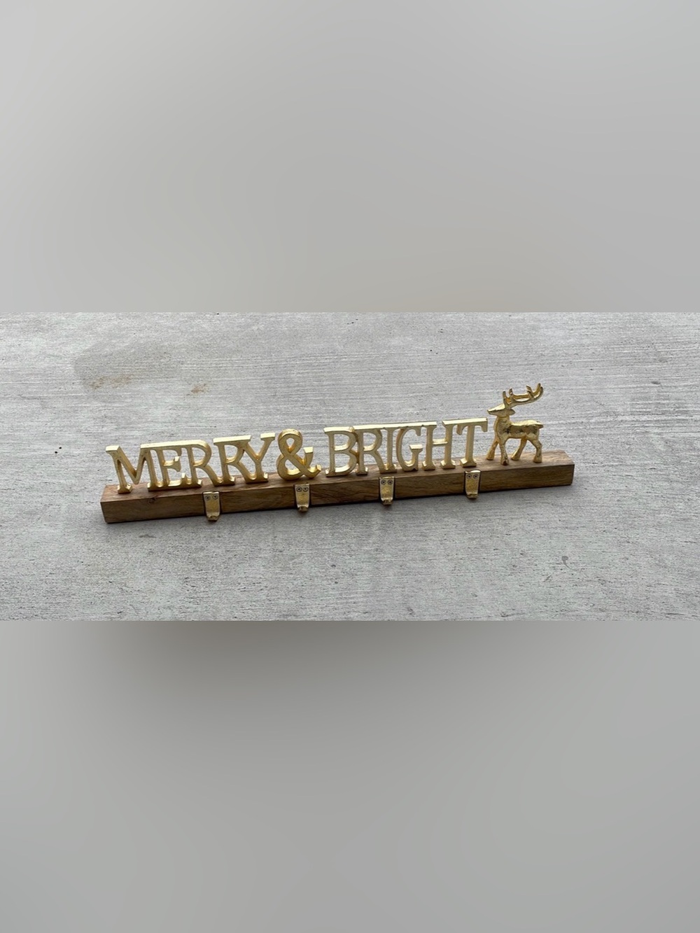 Merry & Bright Gold Stocking holder Christmas sign